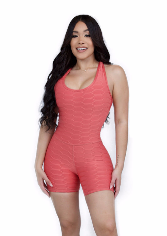 Jacquard Peach Short Jumpsuit