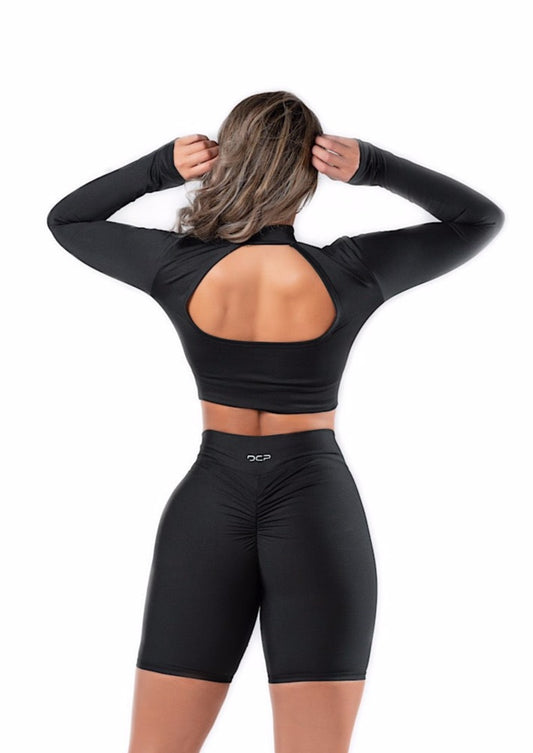 Sassy Cut Out Back Long Sleeve Crop Top