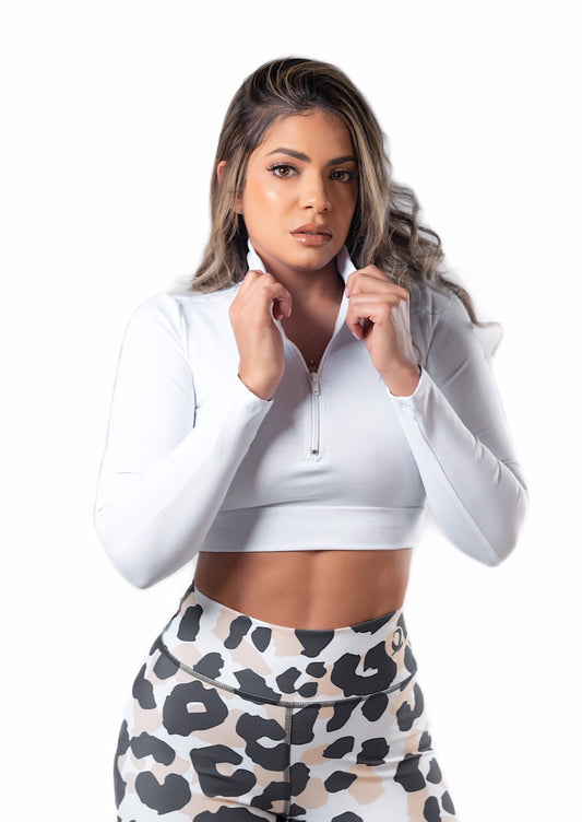 Half-Zip Long Sleeve Crop Top